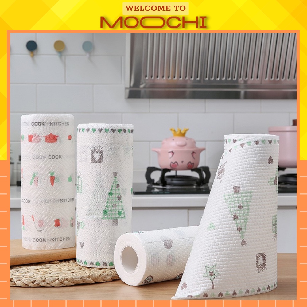 Khăn Lau Đa Năng, Khăn Giấy Lau Bếp Chất Liệu Rayon An Toàn Cuộn 40 Tờ Moochi