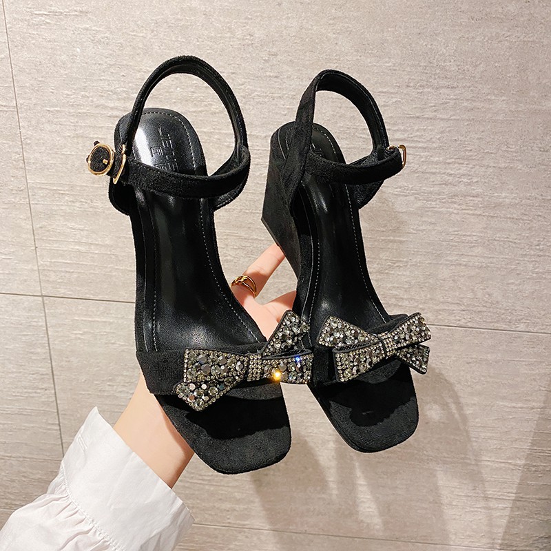 Sandal đế xuồng nơ đá gót cao 8cm size 34/40   220621 TP5