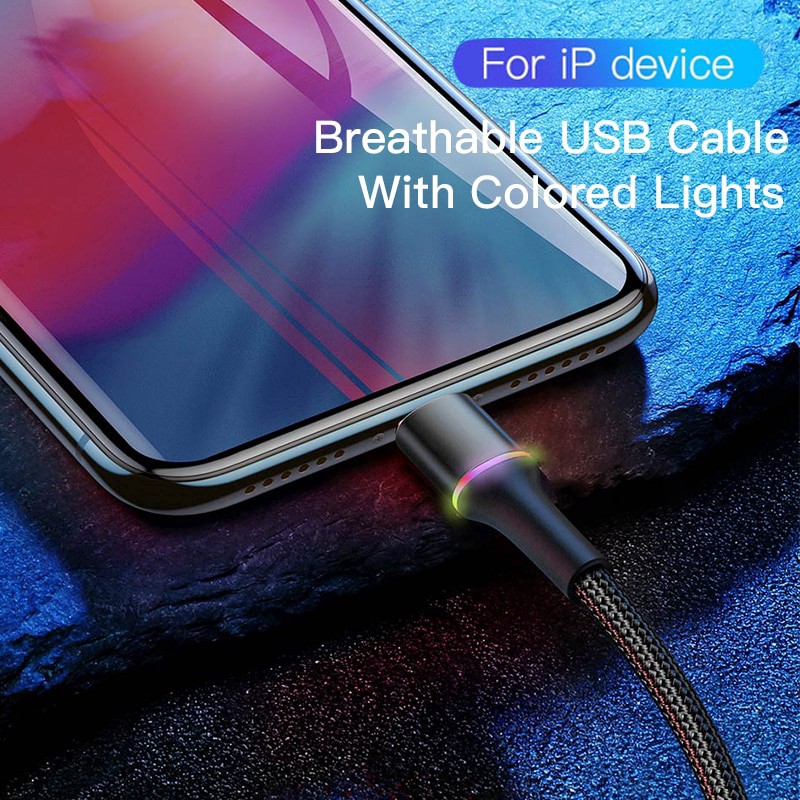 Dây cáp sạc nhanh Baseus 2.4A có đèn led cho IPhone 12 pro 11 Xs Max Xr X 8 7 Plus(sạc nhanh 2.4A, LED báo sạc)