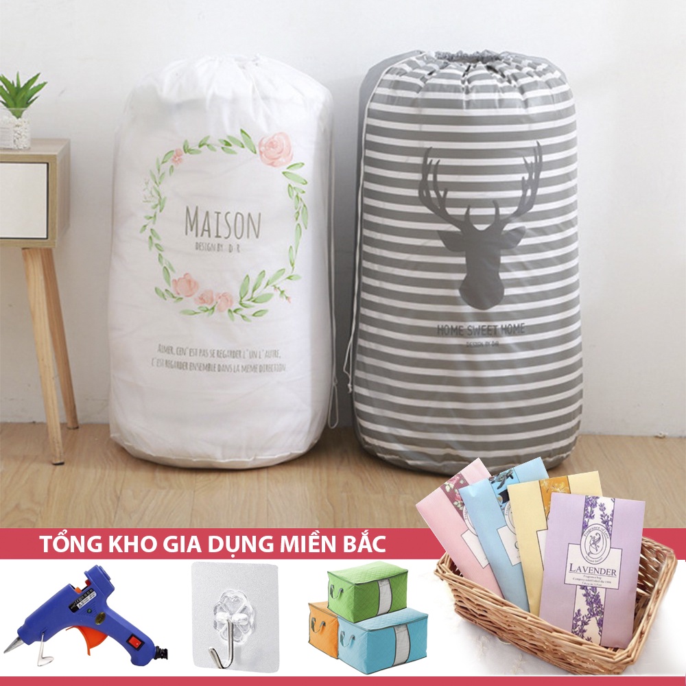 [Tổng Kho Sỉ] Túi Vải Đựng Chăn Màn, Quần Áo, Đựng Đồ PEVA Chống Thấm Có Dây Rút 83 x 40cm