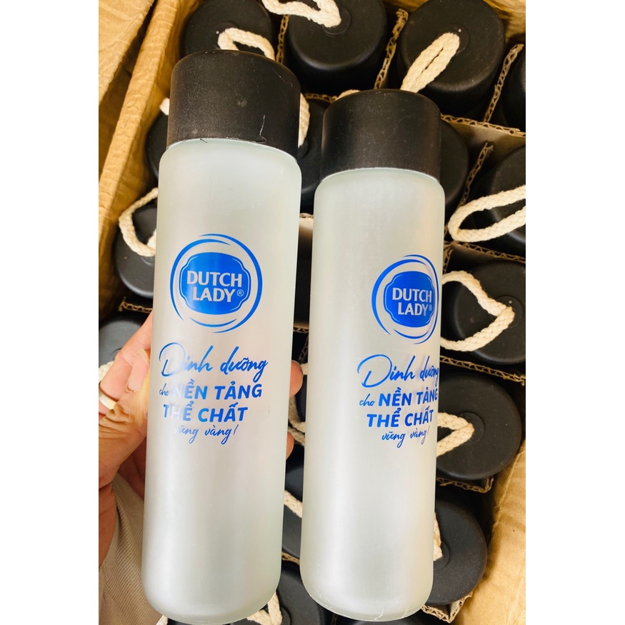 Bình thủy tinh 400ml có dây cầm siêu kute, màu sắc tươi tắn - bình khuyến mại DUTCH LADY/Lipton