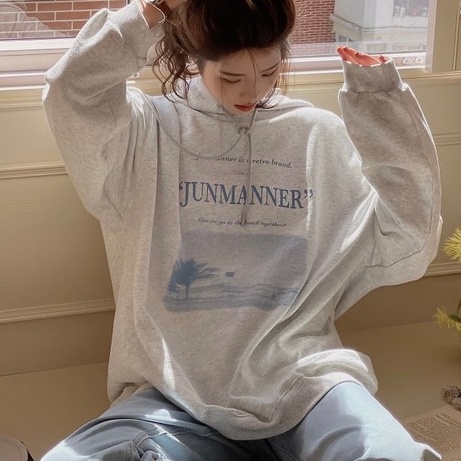 Áo Hoodie Tay Dài Form Rộng Theo Phong Cách Preppy
