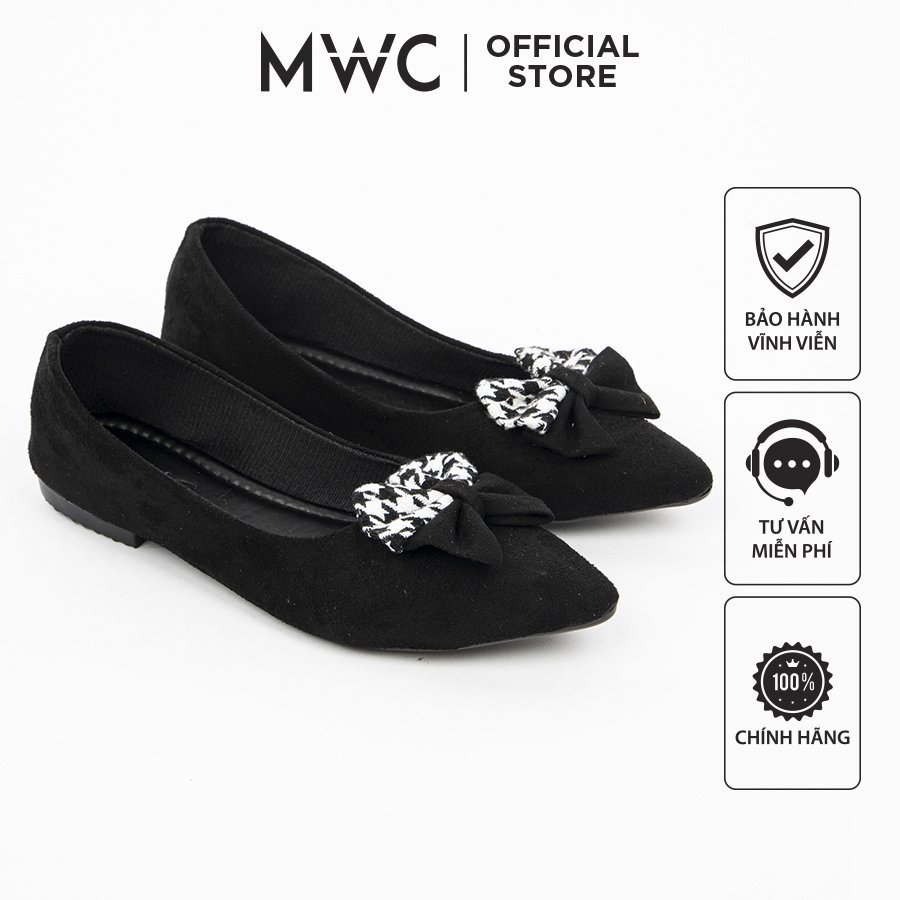 Giày MWC 2261 - Giày Búp Bê Đính Nơ Màu Caro Nổi Bật