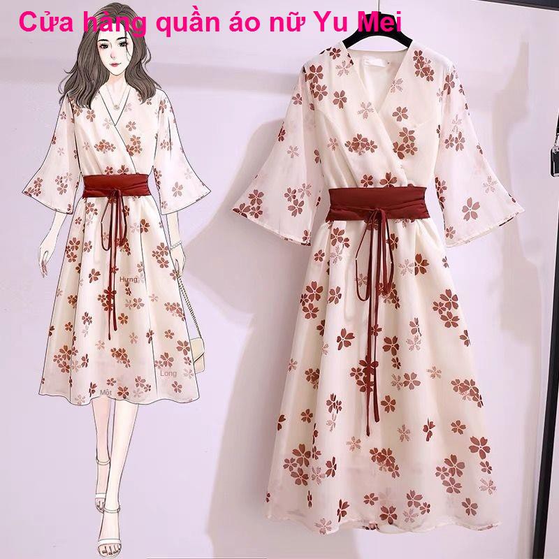 quần leggingVáy hoa phong cách Trung Quốc 2021 mới Hanfu cải tiến mỏng và tươi retro Văn học tình yêu đầu dài