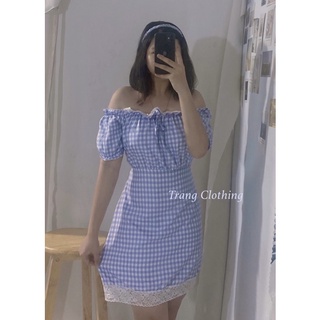Đầm caro xanh phối nơ [ kéo xuống để xem ảnh thật shop chụp ]