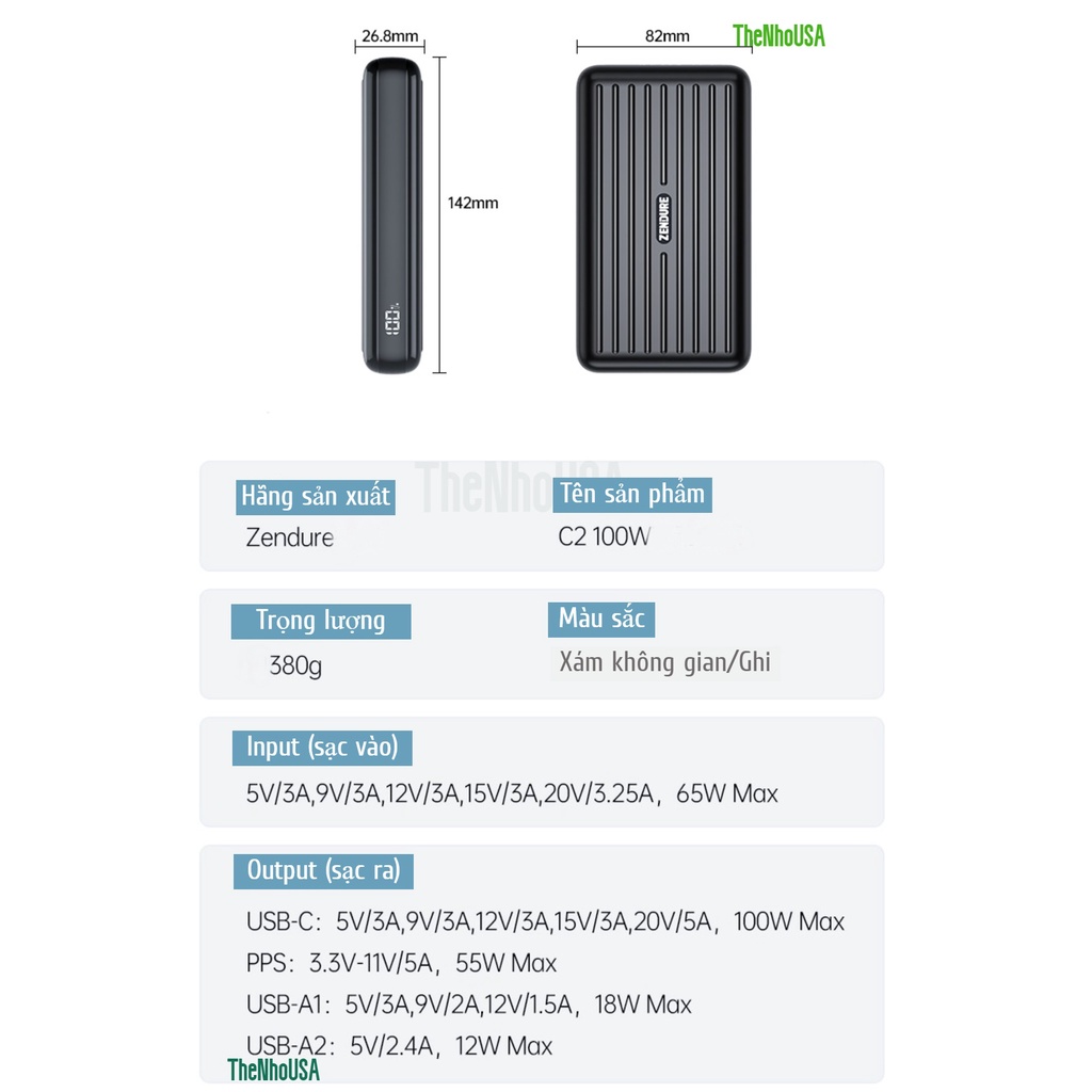 Sạc dự phòng Zendure C2-100/118W 20.000mAh  - BH 12T