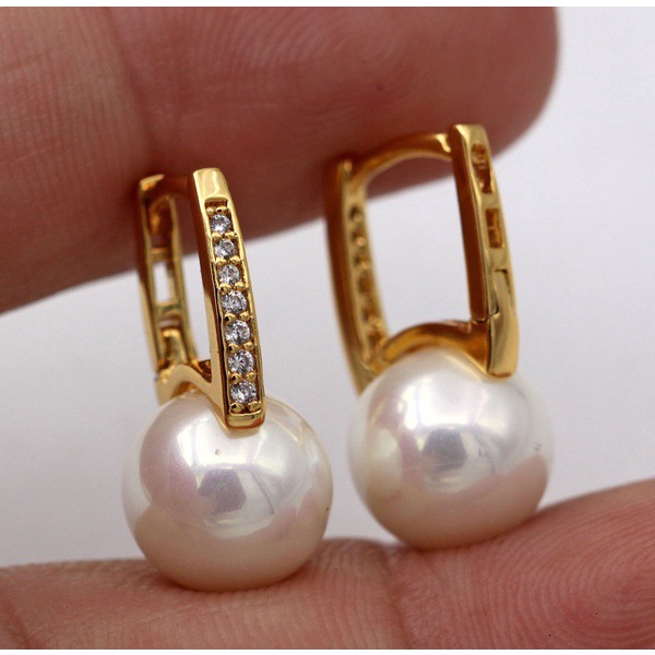 Bông tai mạ vàng 18K đính ngọc trai phong cách Âu Mỹ