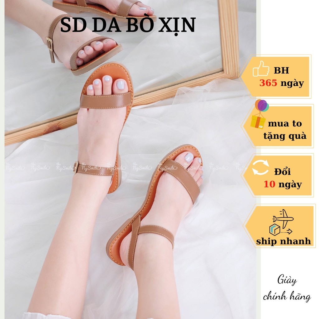 Giày sandal hè Thenysmile, Dép sandal nữ đẹp thời trang chất da bò quai ngang 3 màu cực xinh - ruluzi