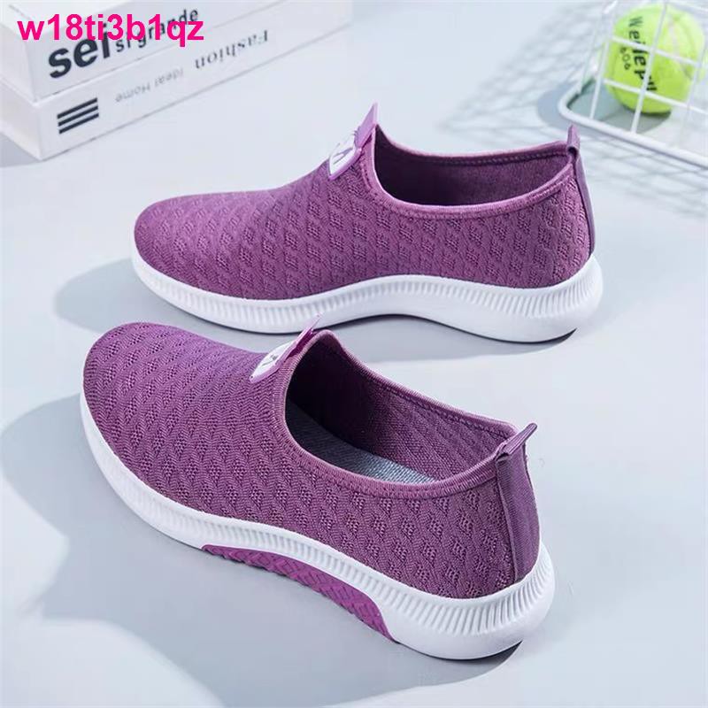 giày sneaker nữgiày nữ mùa hè vải Bắc Kinh bay dệt lưới thoáng khí thể thao bề mặt, đế bằng không trơn trượt mẹ,