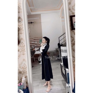 Váy maxi đen phối cổ bèo cho nữ