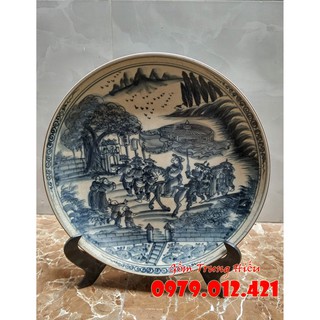Đĩa cảnh Bát Tràng men rạn giả cổ 35cm