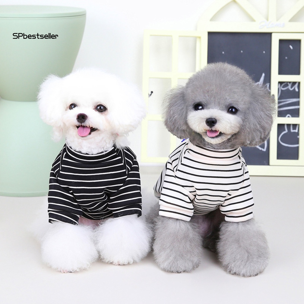 Áo Thun Họa Tiết Kẻ Sọc In Hoạt Hình Phối Mũ Vải Polyester Mềm Mại Thoải Mái Cho Thú Cưng