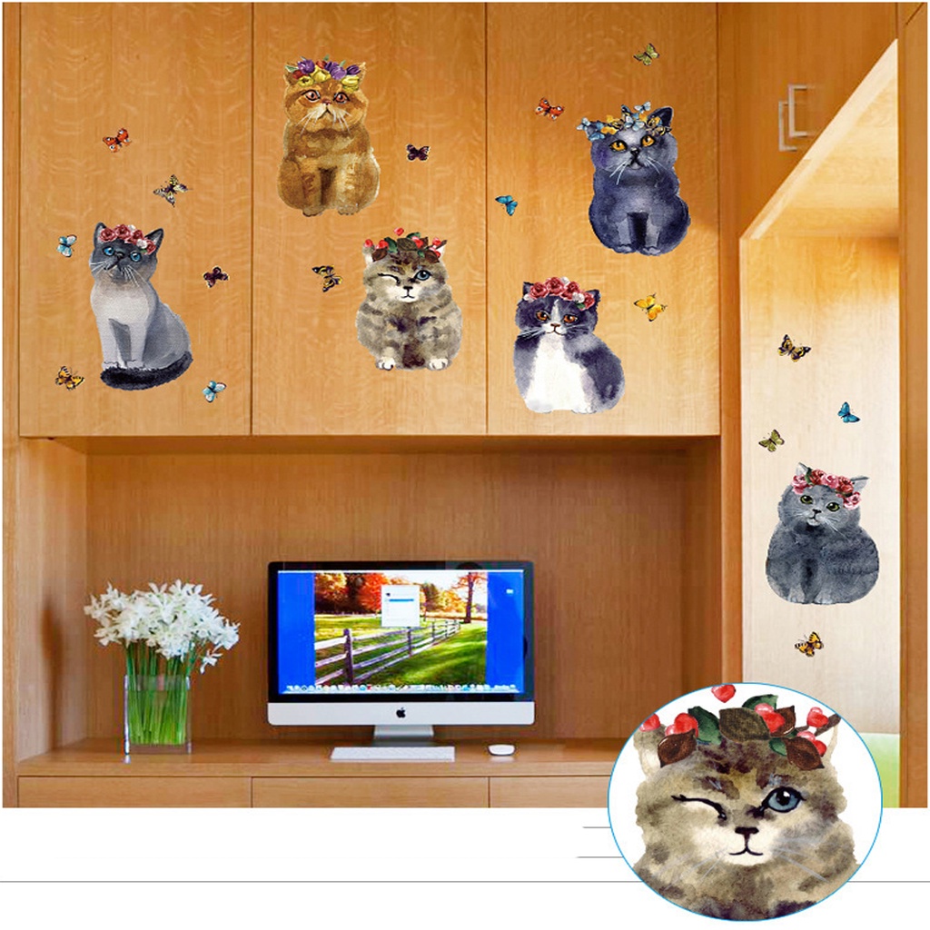 Decan dán tường, tranh dán tường hình chú mèo SK7128