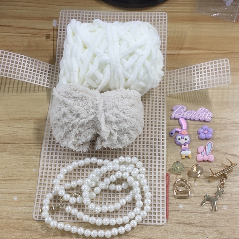 Túi Đeo Chéo Vai Bằng Vải Tweed Đính Ngọc Trai Thời Trang Dễ Thương Cho Nữ