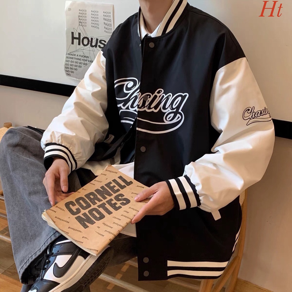 Áo khoác bomber nam nữ Áo Bomber gió phối Chasingvải gió dù 1 lớp form rộng unisex
