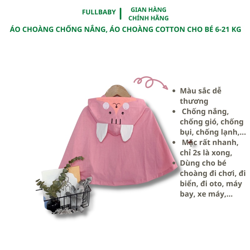 áo choàng chống nắng, áo choàng cánh dơi cotton đa năng cho bé yêu từ 0-4 tuổi (6-21kg)