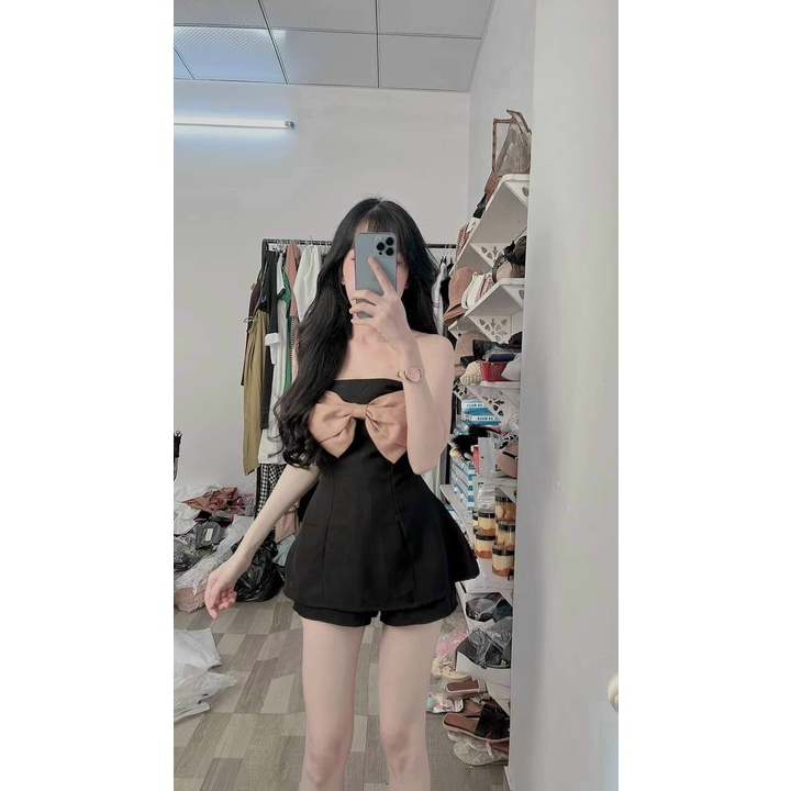 [ Miễn Phí Ship 2022 ] Set bộ đùi kèm quần for phối nơ siêu xinh, đầm ôm tôn dáng phối quần for kèm ảnh thật