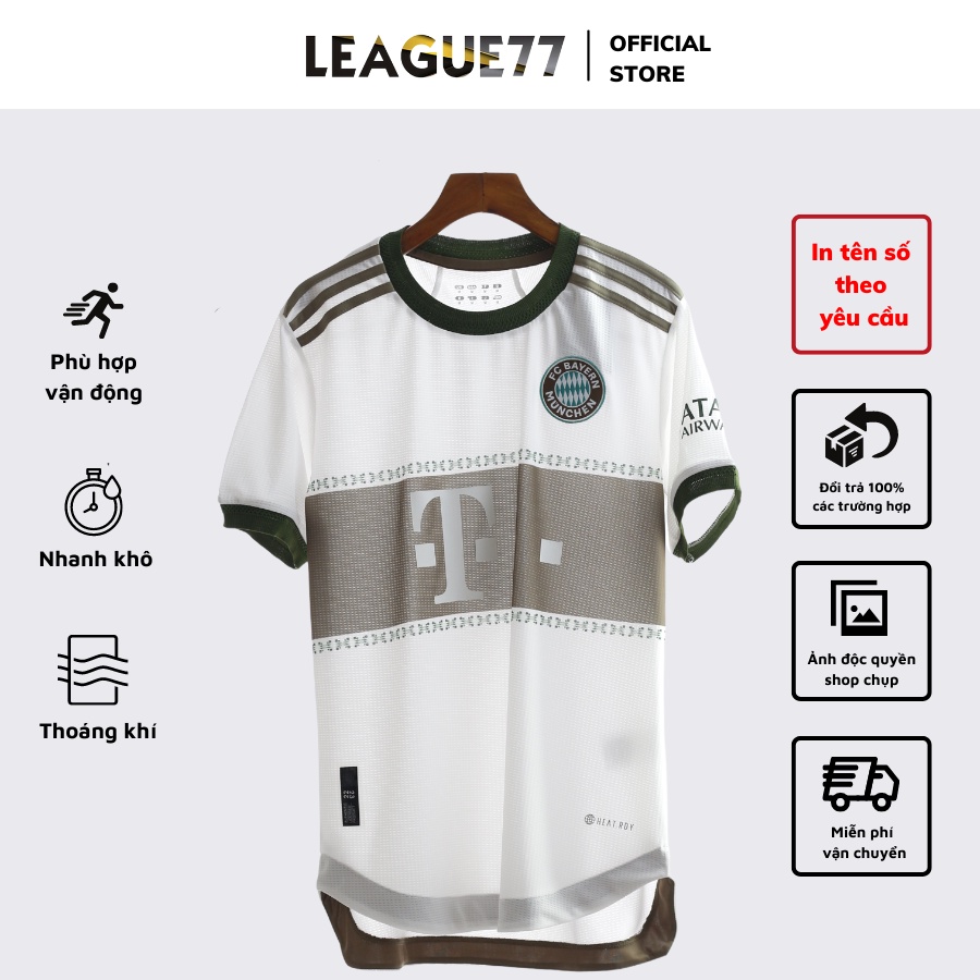 Bộ quần áo đá bóng Bayer - set đồ đá banh nam ngắn tay màu trắng xanh lục form âu vải gai lưới Leaguestore