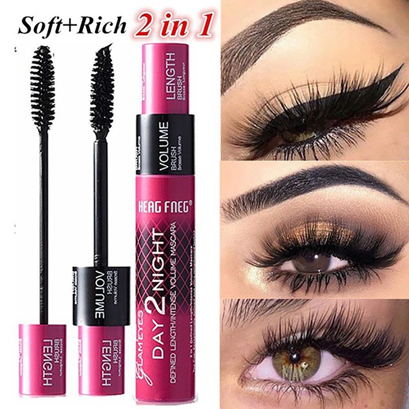 [Hàng mới về] Mascara chải cong dài và dày lông mi sợi 3D chống thấm nước 2 trong 1 tiện lợi