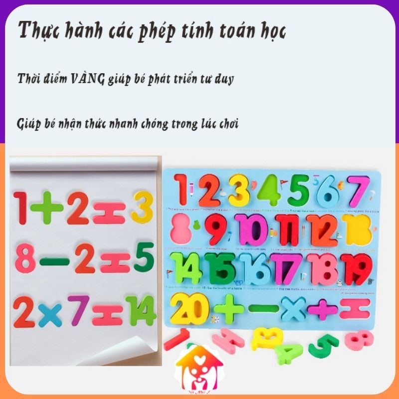 Bảng gỗ nổi 3D xếp hình 26 chữ cái và bảng số từ 1-20 cùng phép tính cho bé