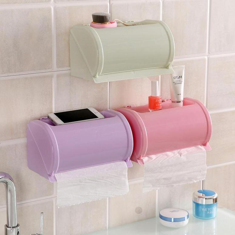 Hộp đựng giấy vệ sinh dán tường có khay đựng đồ tiện lợi (Giao màu ngẫu nhiên)