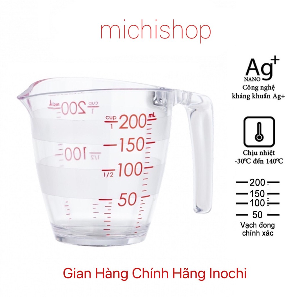 Cốc Đong Chia Vạch Yoko Inochi 200ml/500ml, Cốc Đong Định Lượng Nước Chịu Nhiệt Kháng Khuẩn - MS0126