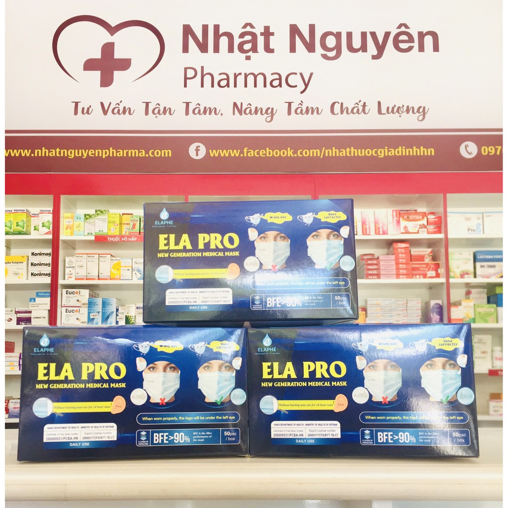 Khẩu trang y tế 4 lớp dây đeo mới không đau tai ELA PRO Hộp 50 chiếc