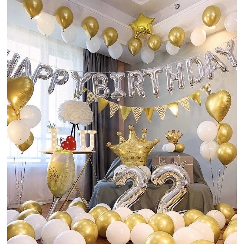 Bộ Bóng Trang Trí Sinh Nhật Milkshop Chọn Mẫu Tông Bạc Vàng (GIÁ HỦY DIỆT)