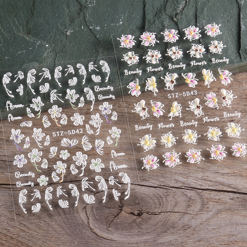 Miếng Dán Nổi Trang Trí Móng Tay Hình Hoa Anh Đào 5D Bằng Acrylic Màu Trắng Phong Cách Nhật Bản