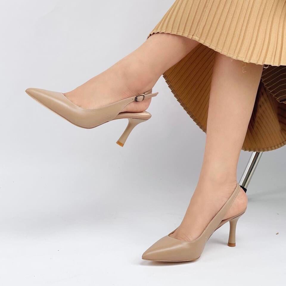 Giầy Hở Gót Mũi Nhọn Da Thật VNXK