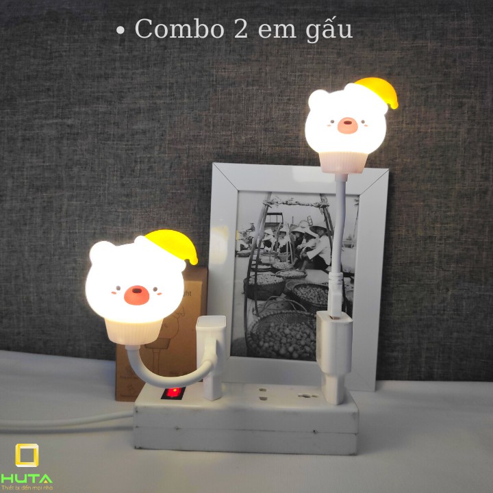 Đèn Ngủ Mini Cho Bé Huta Light For Life Hình Thú GAU01 Chú Gấu Cute, Đầu Cắm USB, Uốn Dẻo Tiện Lợi, Decor Phòng Ngủ