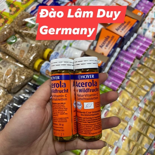 Viên kẹo ngậm Acerola chứa vitamin c tự nhiên hữu cơ Hoyer