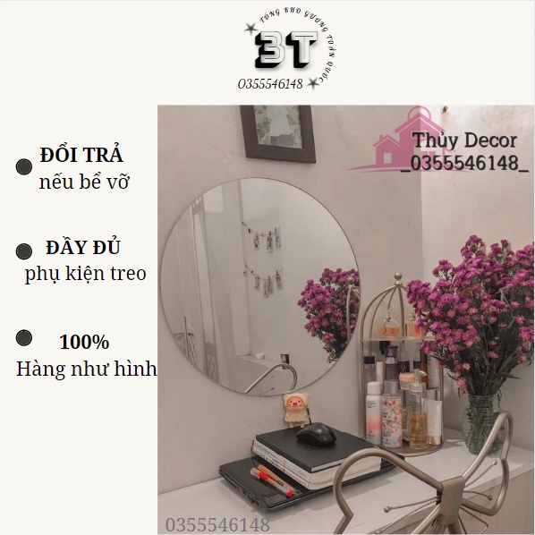 Gương tròn dán tường ❌𝐇𝐚̀𝐧𝐠 𝐜𝐨́ 𝐬𝐚̆̃𝐧 ❌ gương treo dây đay Decor tiện lợi