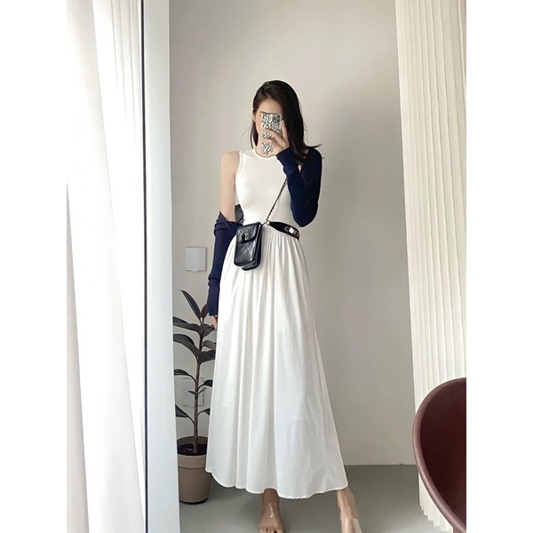 Váy sát nách dáng dài phong cách Hàn Quốc đầm nữ maxi sát nách dáng xoè| D1