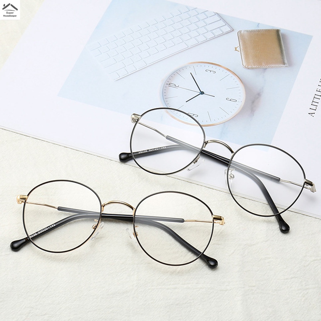 Mắt Kính Đọc Sách Gọng Mỏng Tròn Bằng Kim Loại Mỏng Nhẹ Kiểu Cổ Điển