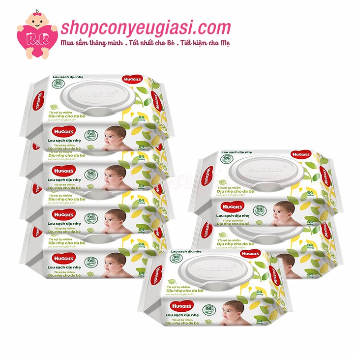 [TP.HCM]Combo 7 Gói Khăn Ướt Huggies 64 Miếng Không Mùi