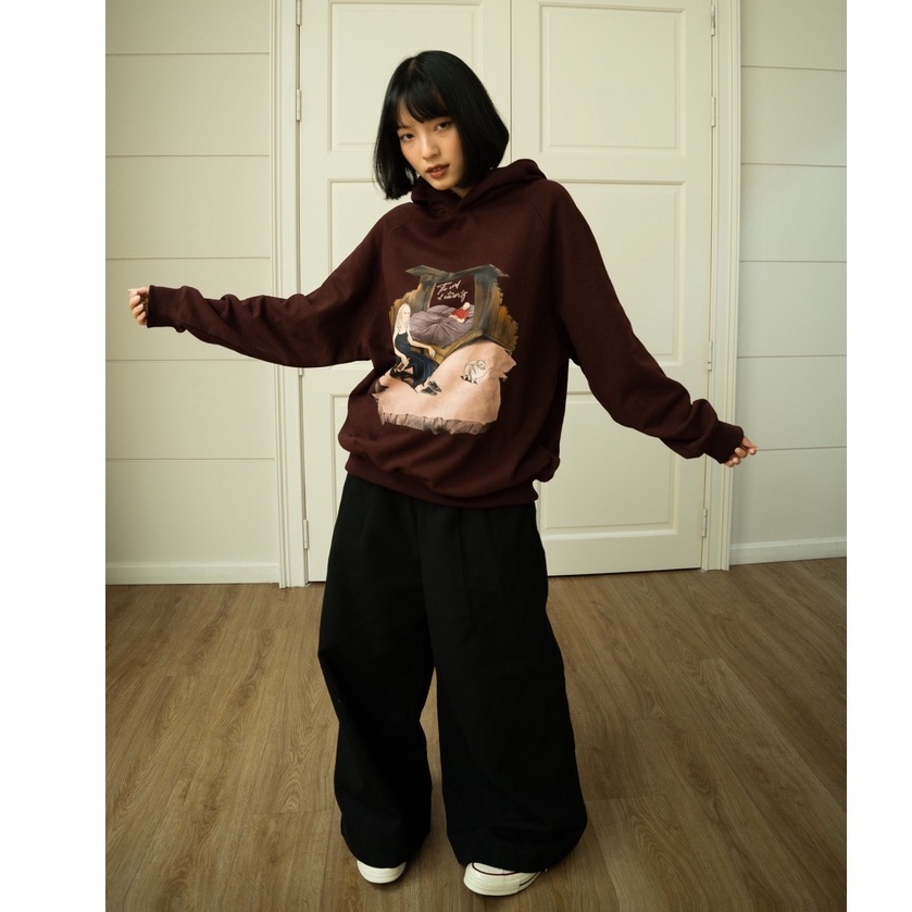 Áo khoác hoodie Ross Studio  chất liệu nỉ có mũ tay dài màu đỏ đô  - HOODIE SAD - ROSS STUDIO