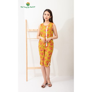 Bộ lanh mặc nhà mềm, nhẹ, thoải mái quần lửng áo sát nách nữ B05.2024 - Thời Trang Gia Đình VT