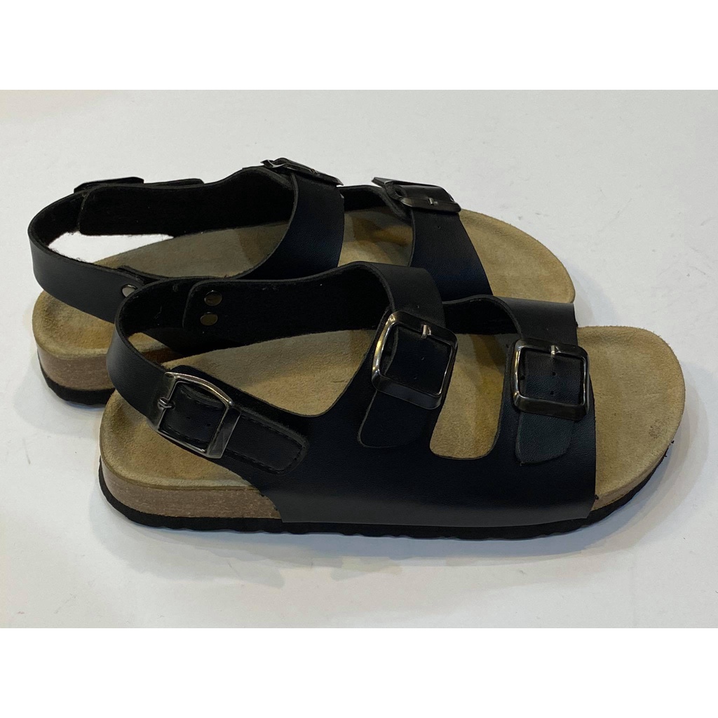 Sandal đế trấu - sandal da bò SD BU02 - màu đen