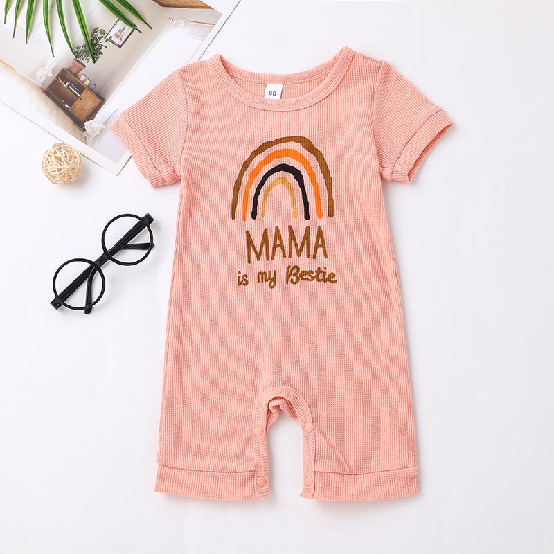 Body bé gái đồ sơ sinh từ 0 đến 24 tháng cầu vồng bodysuit liền thân mùa hè Tay Ngắn Dệt Kim quần áo cho bé trẻ em