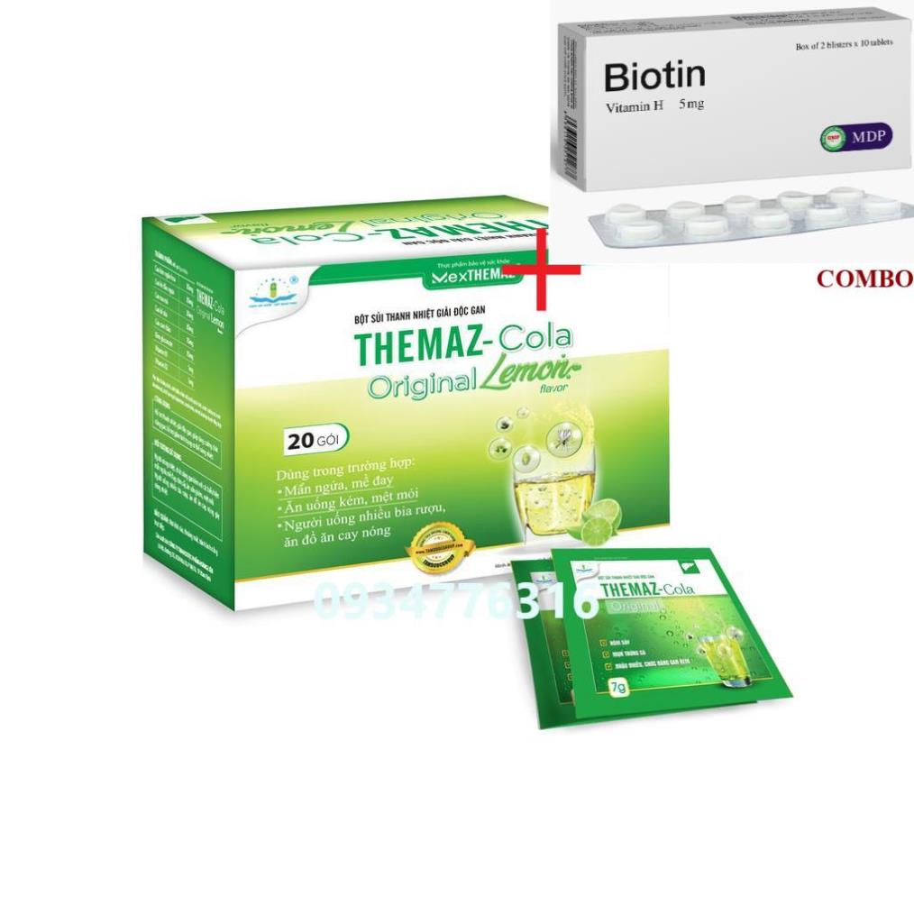 Combo Biotin 5mg+ ✅ Bột sủi thanh nhiệt giải độc gan Themaz Cola Original - Vị Chanh