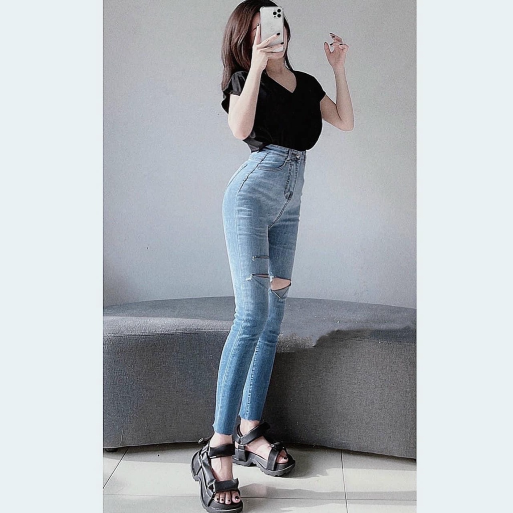 Quần jean 9 tấc Bigsize loang màu Ombre siêu đẹp 4074 4213, lưng cao, co dãn mạnh