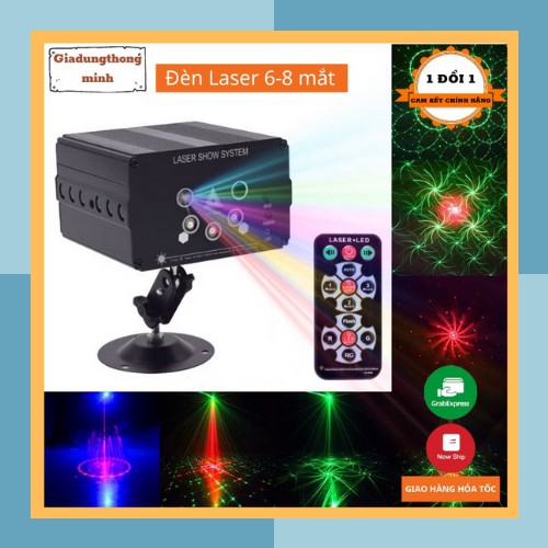 Đèn Laser 3D Nháy Theo Nhạc 6-8 Mắt Chiếu 128 Hình - Đèn Phòng Bay, Karaoke, Sân Khấu Có Điều Khiển