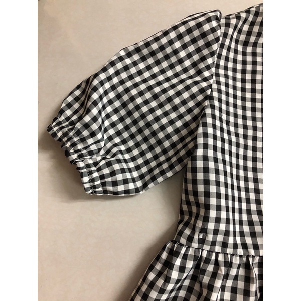 Áo babydoll caro 9 màu tay phồng vải katê thoáng mát tặng kèm scrunchie cùng màu