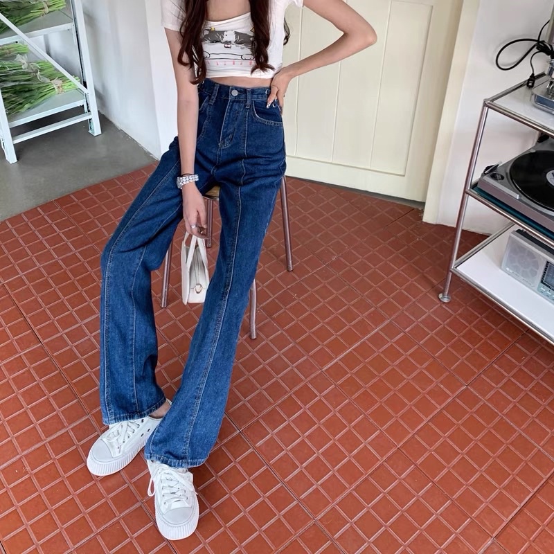 Quần jean cạp cao buộc dây sau lưng