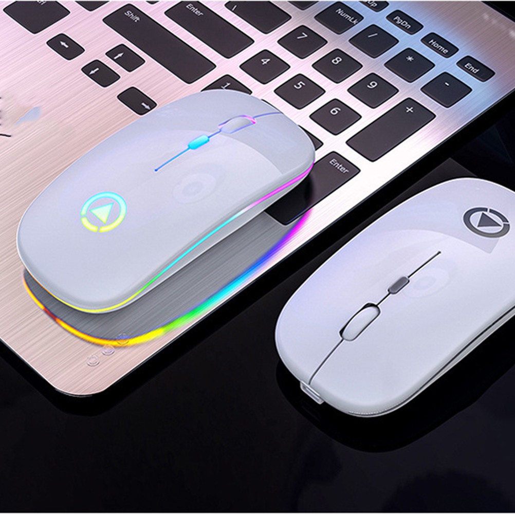 Rgb Colorful Luminous Wireless Mute Charging Mouse Electronic Coumputer Mouse for Professional Use Chuột Không Dây Chống Ồn Pin Sạc Được 