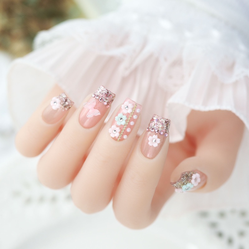 Hạt Cườm Tròn Bằng Kim Loại Acrylic Hình Hoa Trang Trí Móng Tay