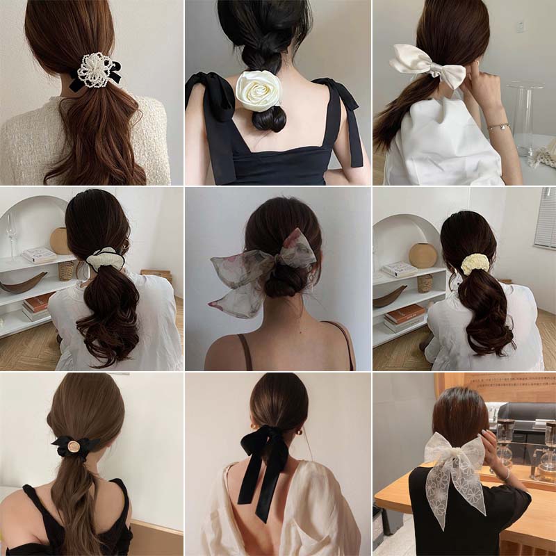 Dây Buộc Tóc Co Giãn Thắt Nơ Đính Hạt Ngọc Trai 30 Kiểu Dáng Thanh Lịch Cho Nữ