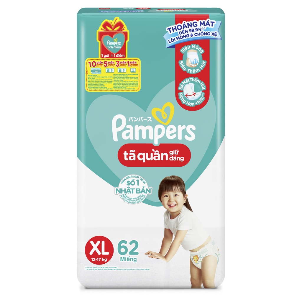 Bộ 3 Tã Quần Pampers Giữ Dáng Mới Gói Cực Đại M74/L68/XL62/XXL56