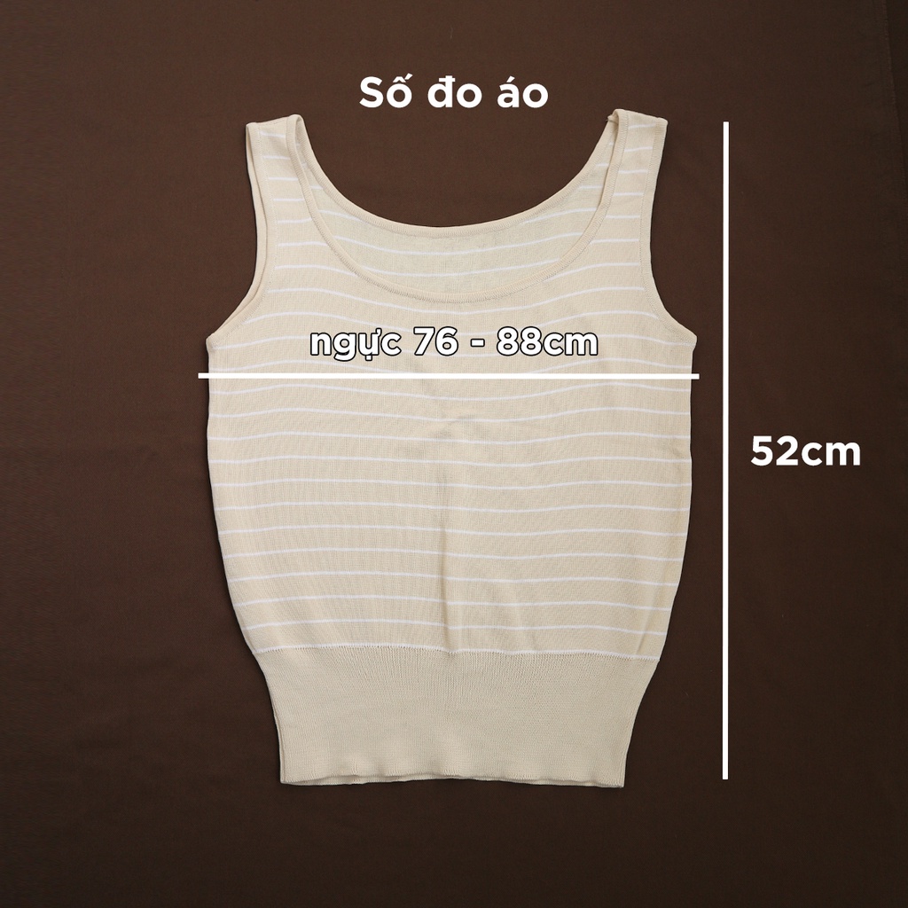 Áo mongtoghi 3 lỗ sọc trắng kem freesize dưới 52kg